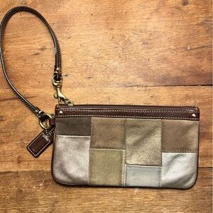 Coach Patchwork Wristlet in Brown and Tan